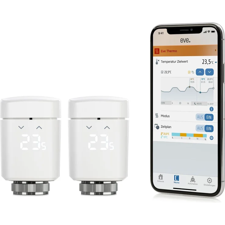 Eve Systems Thermo, 2x smartes Heizkörperthermostat, Bluetooth, Thread, weiß – Bild 1