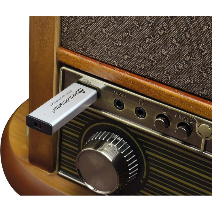 Soundmaster NR546BR Nostalgie Stereo DAB+/UKW Digitalradio mit Plattenspieler inkl Audio Technica Magnettonabnehmersystem, CD/MP3, USB, Kassette, Bluetooth und Encoding – Bild 4