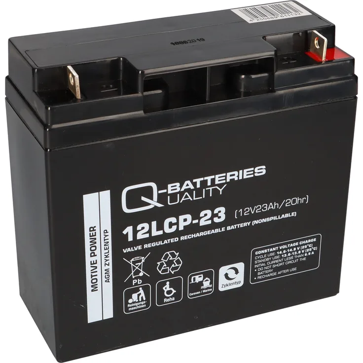Q-Batteries 12LCP-23 - 12V - 23Ah Blei Akku Zyklentyp AGM - Deep Cycle VRLA