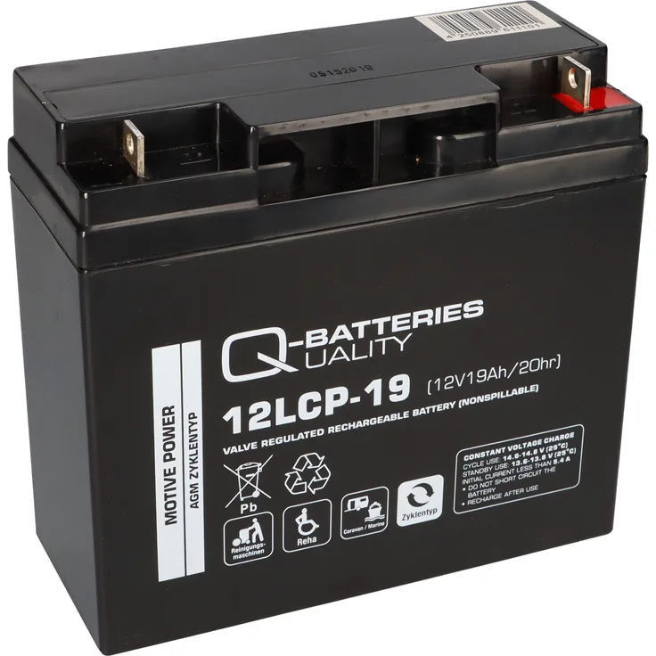 Q-Batteries 12LCP-19 - 12V - 19Ah Blei Akku Zyklentyp AGM - Deep Cycle VRLA