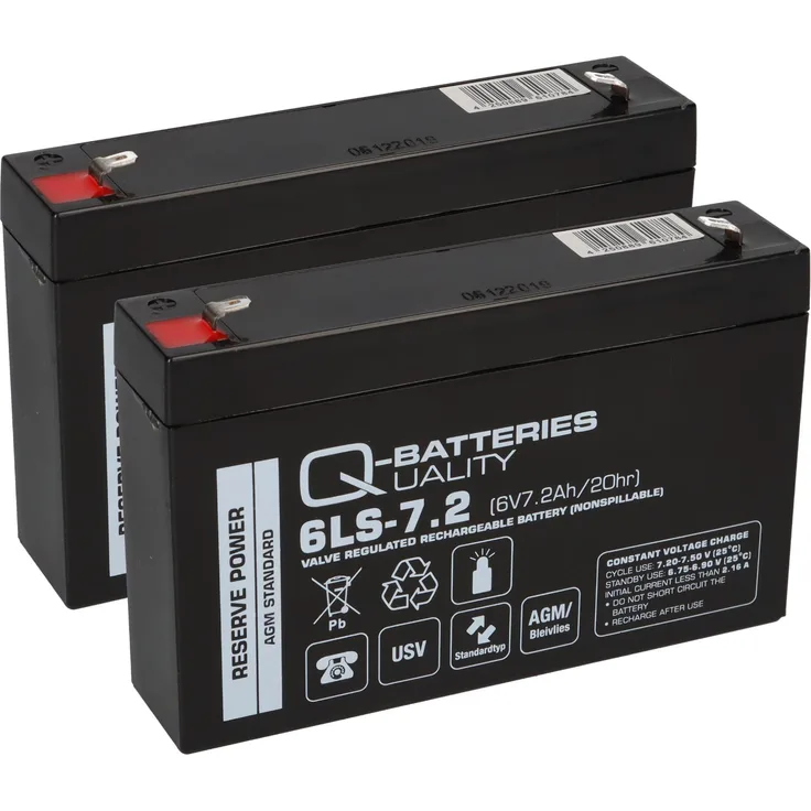 2x Q-Batteries 6LS-7.2 6V 7,2Ah Blei-Vlies Akku AGM VRLA