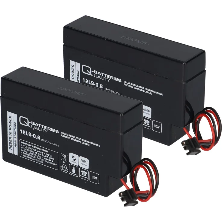 2x Q-Batteries 12LS-0.8 12V 0,8Ah AGM Blei-Vlies Akku Heim & Haus