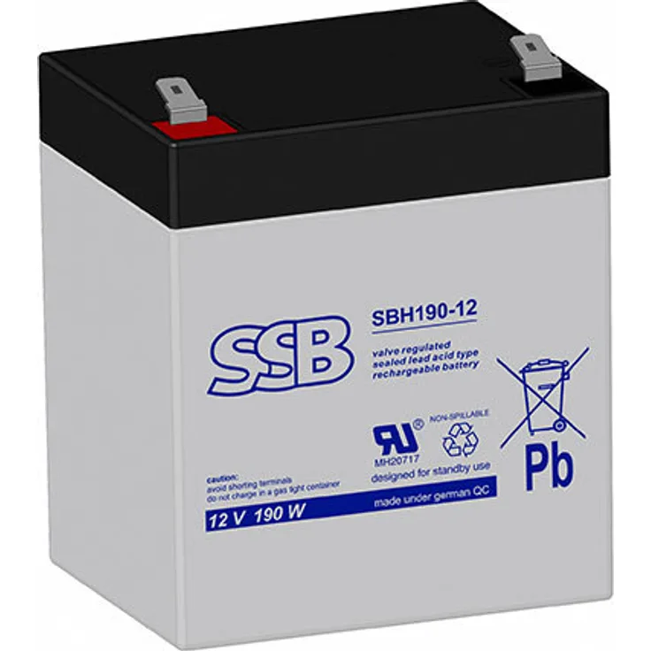 SSB Blei Akku SBH 190-12 AGM Batterie 6,3mm Faston - 12V 5,1Ah 169W