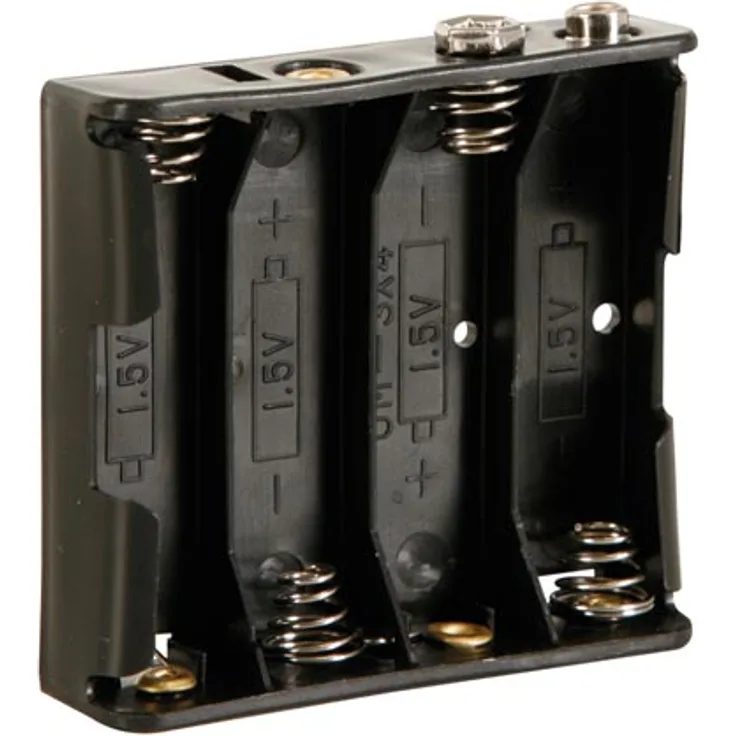 BATTERIEHALTER FÜR 4 x AA-BATTERIEN (MIT DRUCKKNOPFANSCHLÜSSEN)