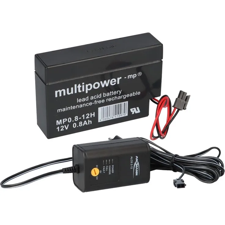 Ladegerät mit 1x Blei-Akku 12V 0,8Ah MP0.8-12H Heim & Haus Molex Stecker