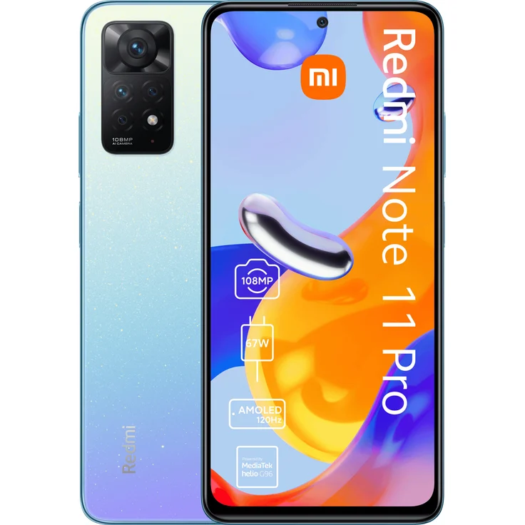 Xiaomi Redmi Note 11 Pro Smartphone 16,94cm (6,67 Zoll) AMOLED-Display, 128GB interner Speicher, 6GB RAM, Dual-SIM, Android 11, Star Blue – Bild 1