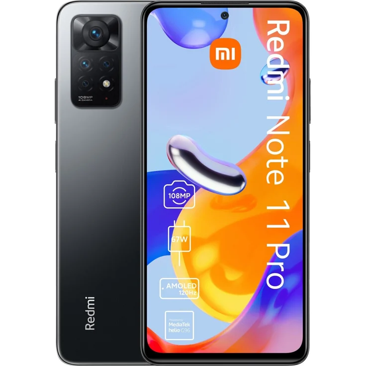 Xiaomi Redmi Note 11 Pro Smartphone 16,94cm (6,67 Zoll) AMOLED-Display, 128GB interner Speicher, 6GB RAM, Dual-SIM, Android 11, Graphite Gray – Bild 1