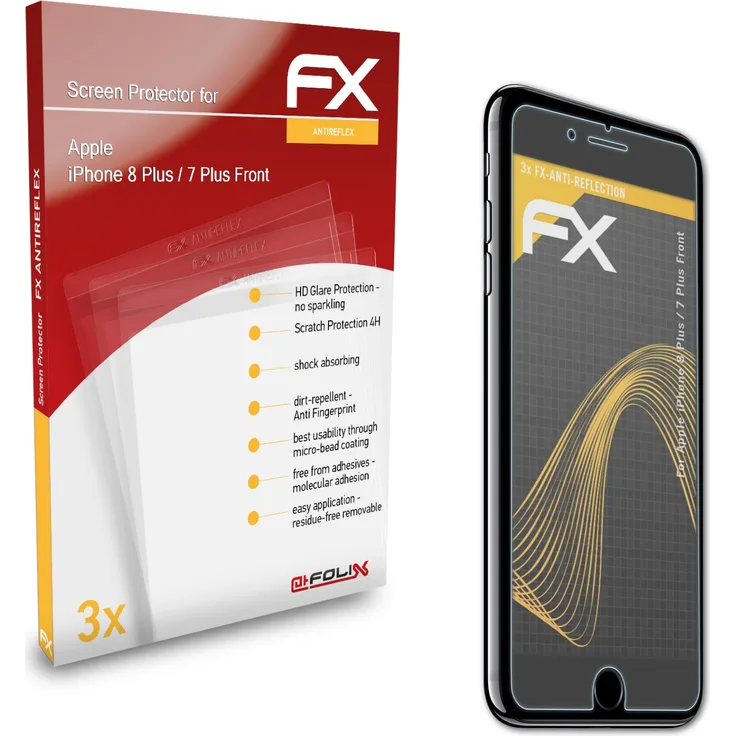 atFoliX 3x Schutzfolie kompatibel mit Apple iPhone 8 Plus - 7 Plus (Front) matt&stoßfest