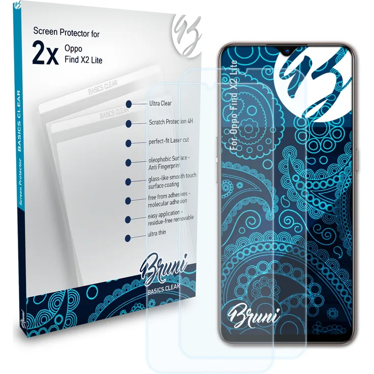 Bruni 2x Folie kompatibel mit Oppo Find X2 Lite