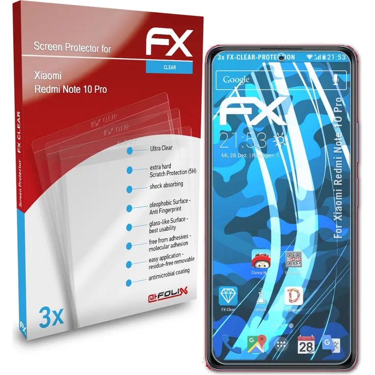 atFoliX 3x Folie kompatibel mit Xiaomi Redmi Note 10 Pro klar