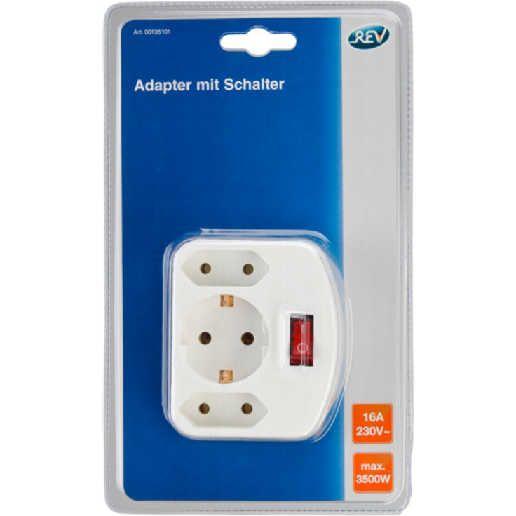 REV 3-fach Adapter mit Schalter weiss