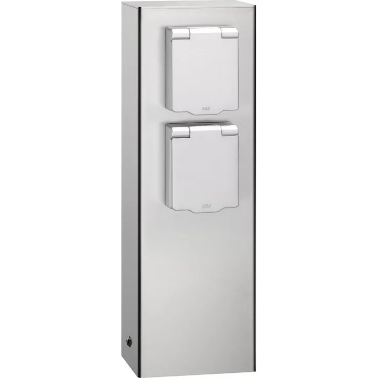 LCD 2-fach Steckdosensäule Edelstahl 019