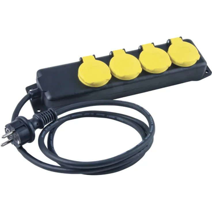 Heitronic Steckdose 4-fach IP44 mit 1,5m Anschlusskabel + Stecker inkl