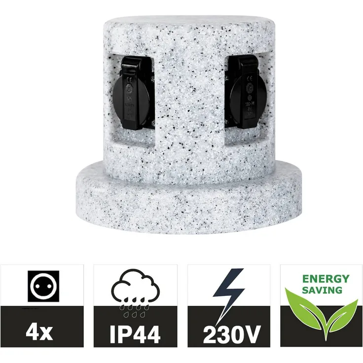 Grafner Steinoptik Steckdosensäule mit 4 Außensteckdosen Gartensteckdose Energiesäule Granit