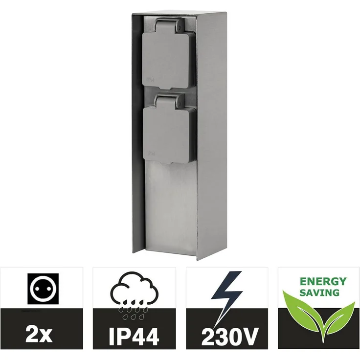 Grafner Edelstahl Steckdosensäule mit 2 Außensteckdosen Gartensteckdose Energiesäule