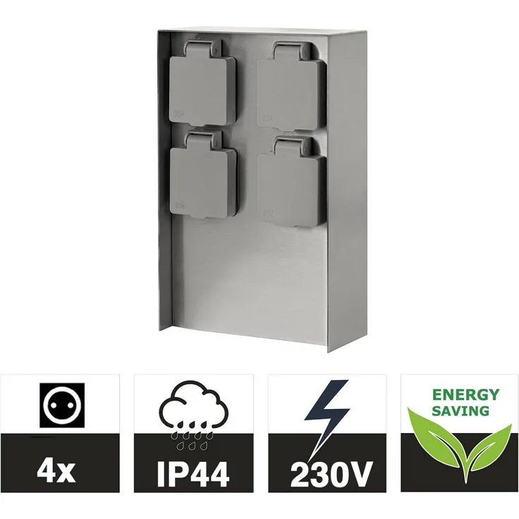 Grafner Edelstahl Steckdosensäule mit 4 Außensteckdosen Gartensteckdose Energiesäule