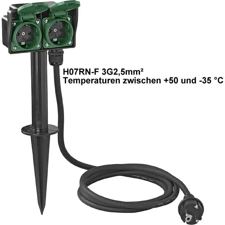 Gartensteckdose 2-fach Garten Außen Steckdose 2M Erdspieß Outdoor Steckdose IP44