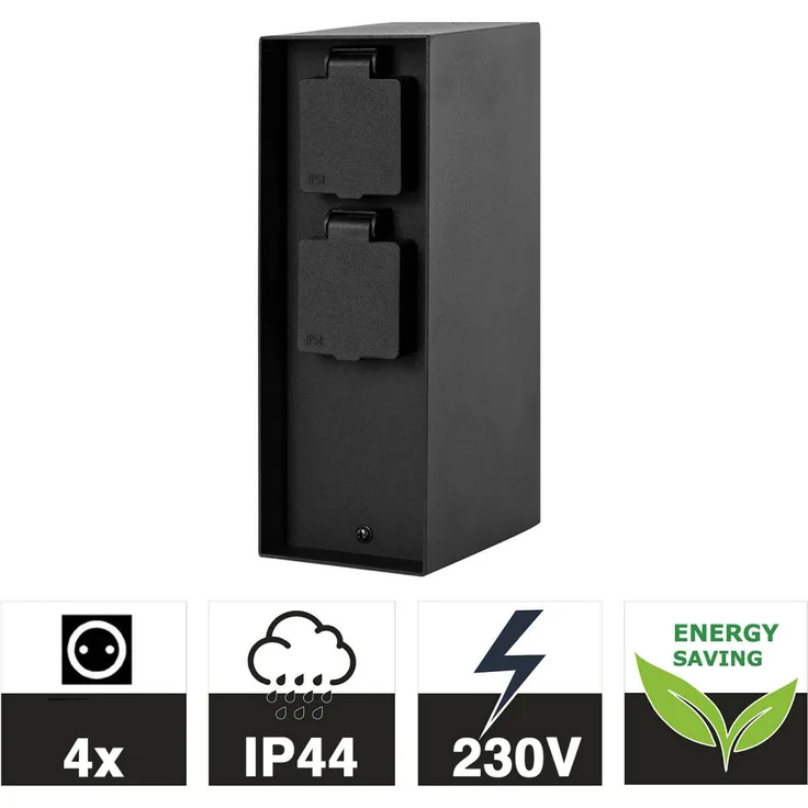 Grafner Steckdosensäule Schwarz mit 4 Außensteckdosen Edelstahl Gartensteckdose Energiesäule - Preisvergleich