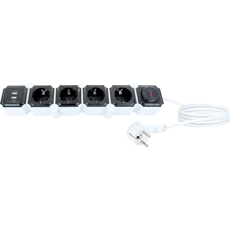 Schwaiger Flexible Steckdosenleiste 6 Module 2x USB 180° drehbar 1,5 m Kabel