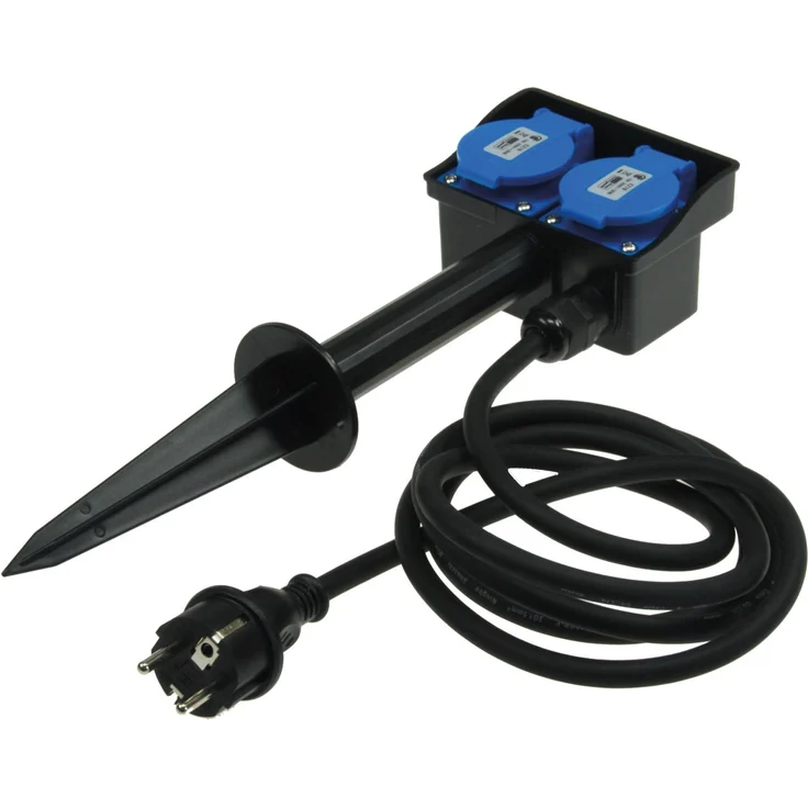 ChiliTec Gartensteckdose 2-fach Aussensteckdose mit Erdspieß mit 10m Kabel Steckdose mit Schutzdeckel IP44 230V zugelassen für den dauerhaften Einsatz im Aussenbereich I Gartenbeleuchtung