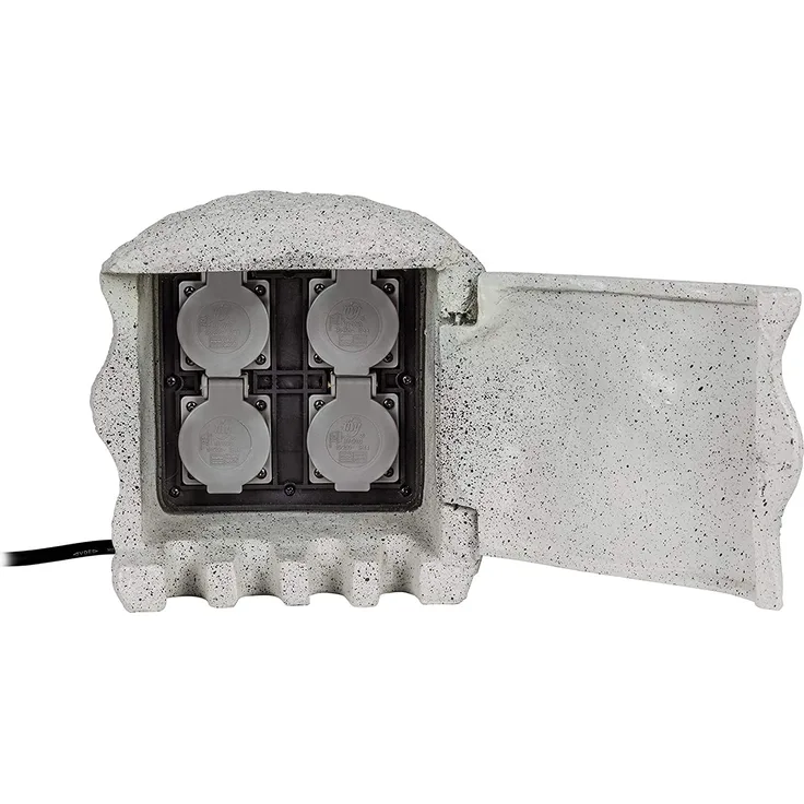 Heitronic Außensteckdosen 4-fach Energieverteiler Höhe 22 Cm Grau Eckig, Grau, Kunststoff, 37502