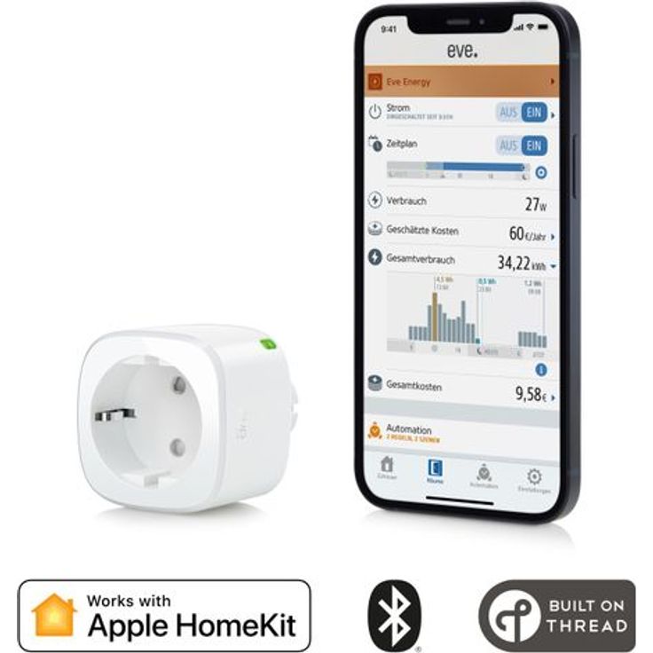 Eve Energy 20EBO8301 Smarte Steckdose, misst Stromverbrauch, schaltet Geräte ein/aus, Siri-Sprachsteuerung, Zeitschaltuhr, Fernzugriff, keine Bridge nötig, Bluetooth, Thread, Apple HomeKit (OB01540) – Bild 17