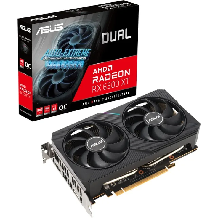 ASUS Radeon RX 6500 XT Dual OC, DUAL-RX6500XT-O4G, 4GB GDDR6, HDMI, DP (90YV0HA1-M0NA00)