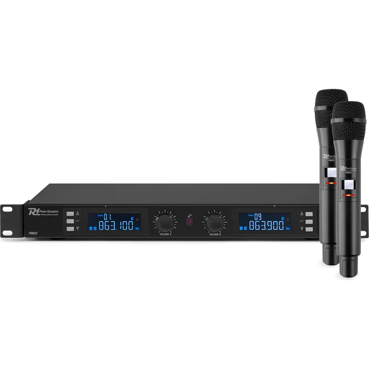 Power Dynamics PD632H 2x 20-Kanal Digitales UHF Drahtlos-Mikrofonsystem mit 2 Mikrofonen