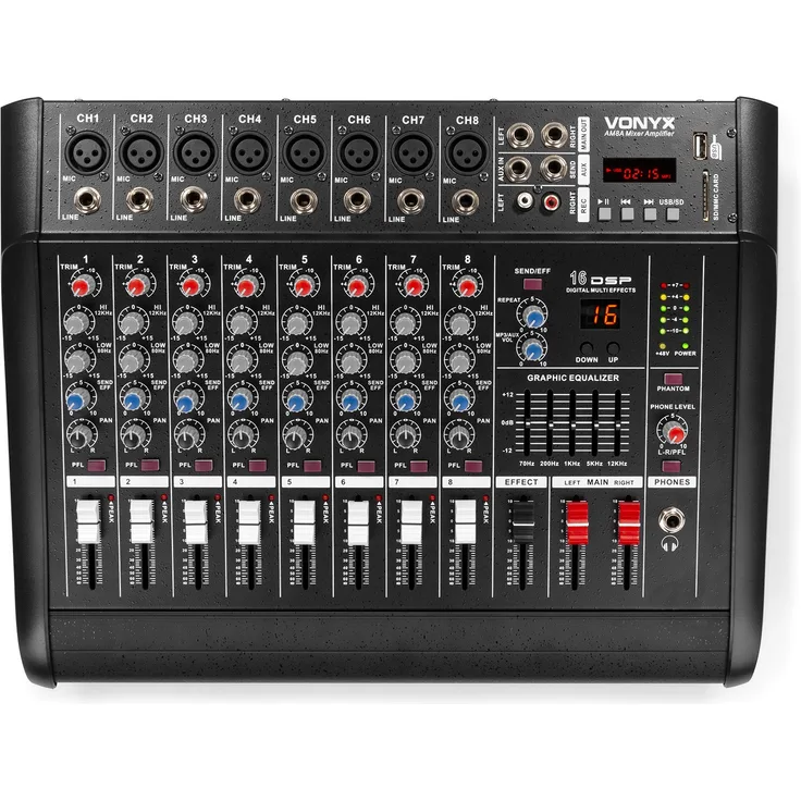 Vonyx AM8A 8-Kanal-Mischpult mit Verstärker DSP-BT-SD-USB-MP3