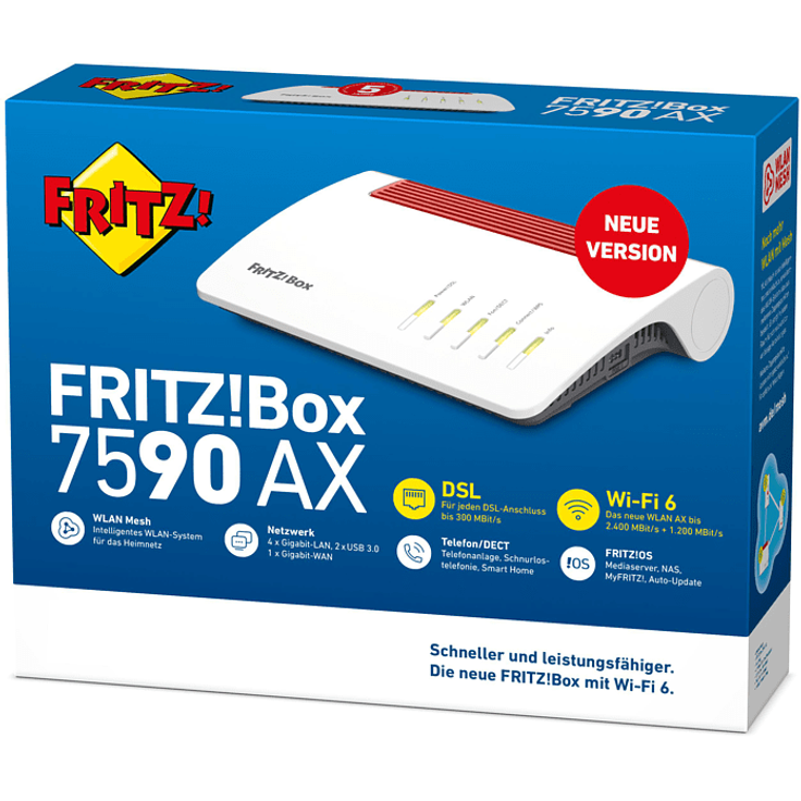 AVM FRITZ!Box 7590 AX v2 Wi-Fi 6, WLAN-Router, weiß/rot – Bild 3