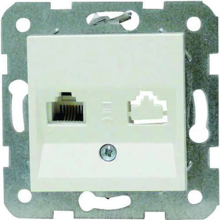 Heitronic Kombi-UAE-Anschlussdose für ISDN, RJ11, UAE 6, mit Zentralplatte, 50 x 50 mm, MERIDIAN, reinweiß