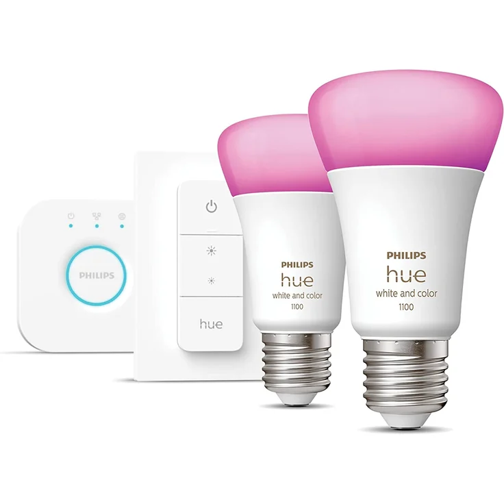 Philips Hue White & Color Ambiance E27 2er Starter-Set + Bridge + Dimmer Switch, warmweiß (929002468805) – Bild 2