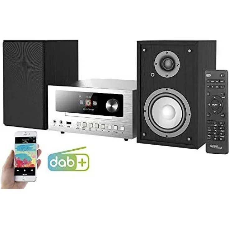 auvisio IRS-500.CD Micro-Stereoanlage mit Webradio, DAB+, FM, CD, Bluetooth, USB, 100 W, schwarz, silber