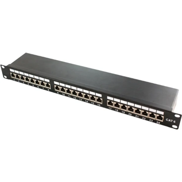 19'' Patchpanel, Cat. 6a, 24 Ports, geschirmt, schwarz