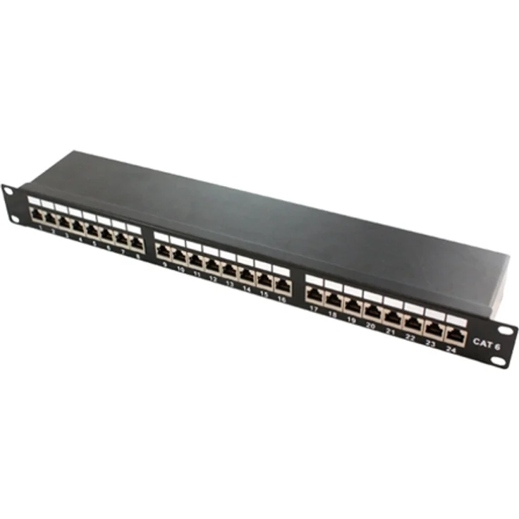 19'' Patchpanel, Cat. 6a, 24 Ports, geschirmt, schwarz – Bild 1