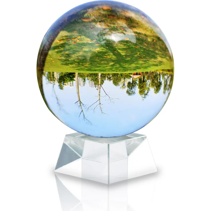 Intirilife Glaskugel mit Ständer in KRISTALL KLAR 130 mm – Kristallkugel mit Glasständer perfekt geeignet für Fotografie, Meditation, Dekoration uvm. – Kristallball Glasball Fotokugel
