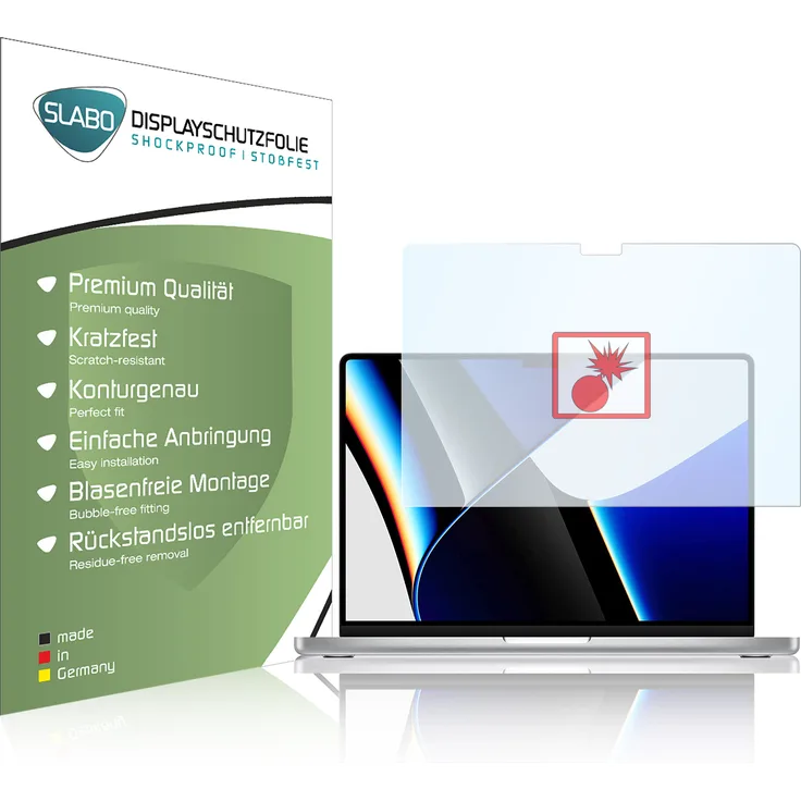2x Slabo Panzerschutzfolie für MacBook Pro 14-'-' (2021) KLAR -'-'Shockproof-'-' Displayfolie Schutzfolie Folie