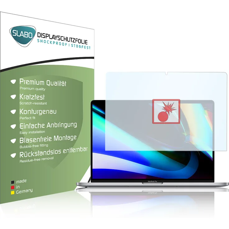 2x Slabo Panzerschutzfolie für MacBook Pro 16-'-' (2019) KLAR -'-'Shockproof-'-' Displayfolie Schutzfolie Folie