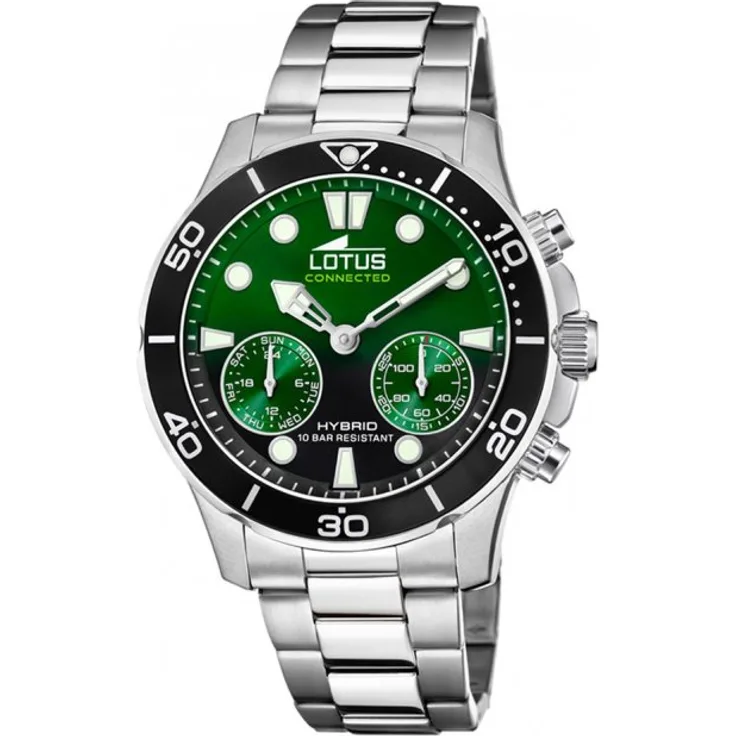 Lotus Hybrid 18800 Hybrid-Smartwatch Herren, 44,5mm, Edelstahlgehäuse, Edelstahlarmband, Grün