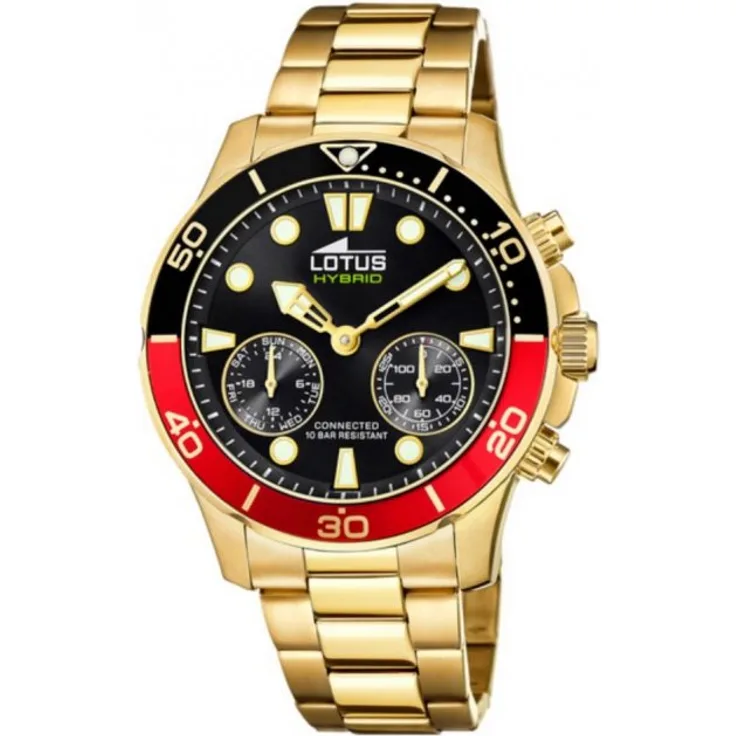 Lotus Hybrid 18802 Hybrid-Smartwatch Herren, 44,5mm, Edelstahlgehäuse, Edelstahlarmband, Schwarz/Rot