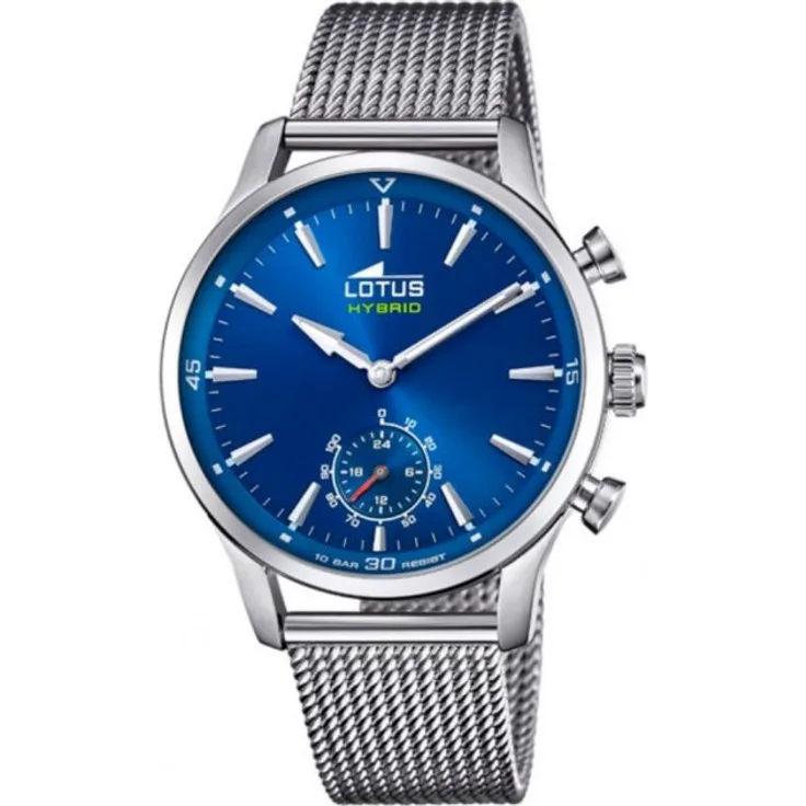 Lotus Hybrid 18803 Hybrid-Smartwatch Herren, 43mm, Edelstahlgehäuse, Edelstahlarmband, Blau