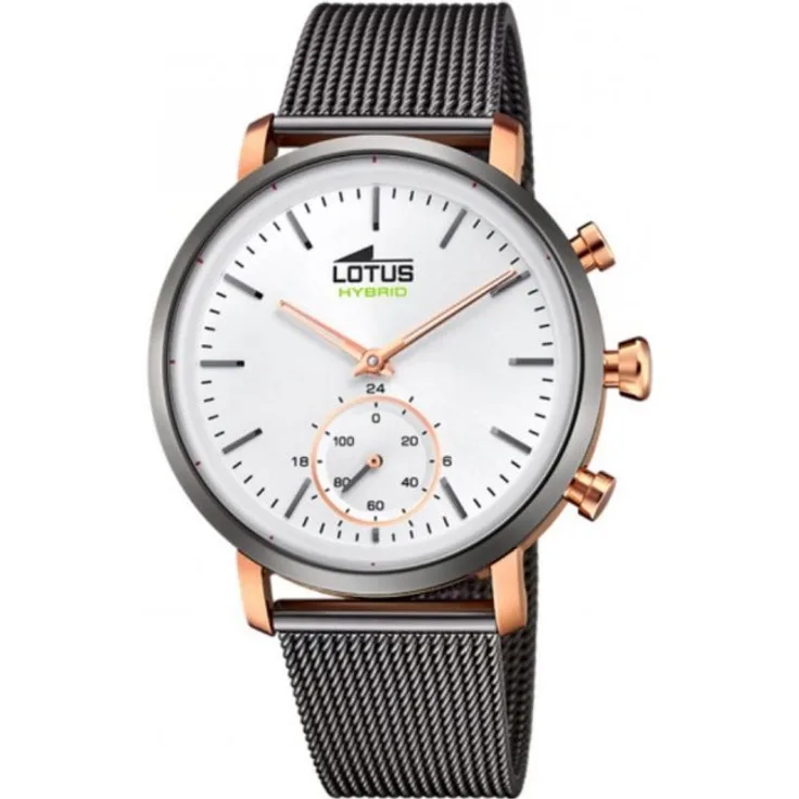 Lotus Hybrid 18805 Hybrid-Smartwatch Herren, 43mm, Edelstahlgehäuse, Edelstahlmesh-Armband, Silber