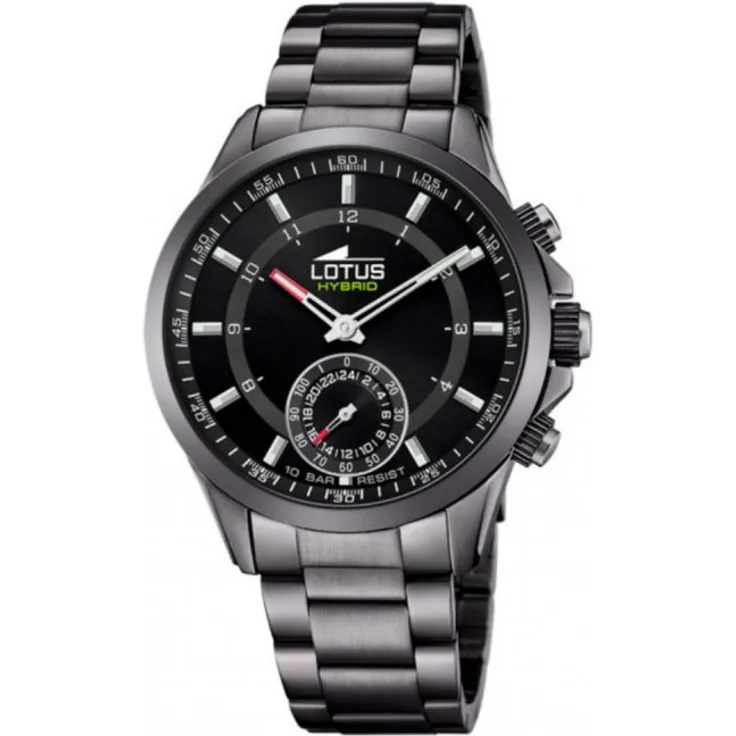 Lotus Hybrid 18807 Hybrid-Smartwatch Herren, 43mm, Edelstahlgehäuse, Edelstahlarmband, Schwarz
