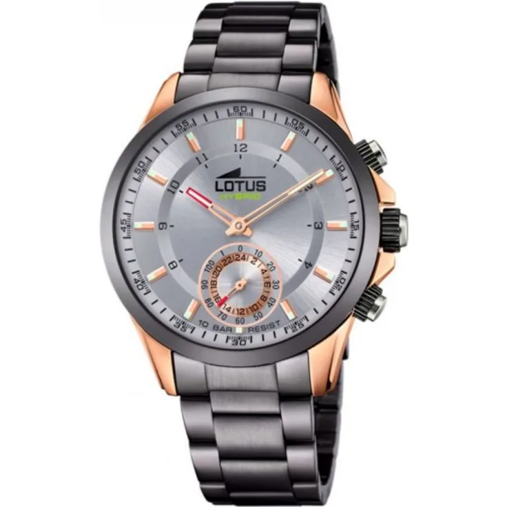 Lotus Hybrid 18808 Hybrid-Smartwatch Herren, 43mm, Edelstahlgehäuse, Edelstahlarmband, Silber