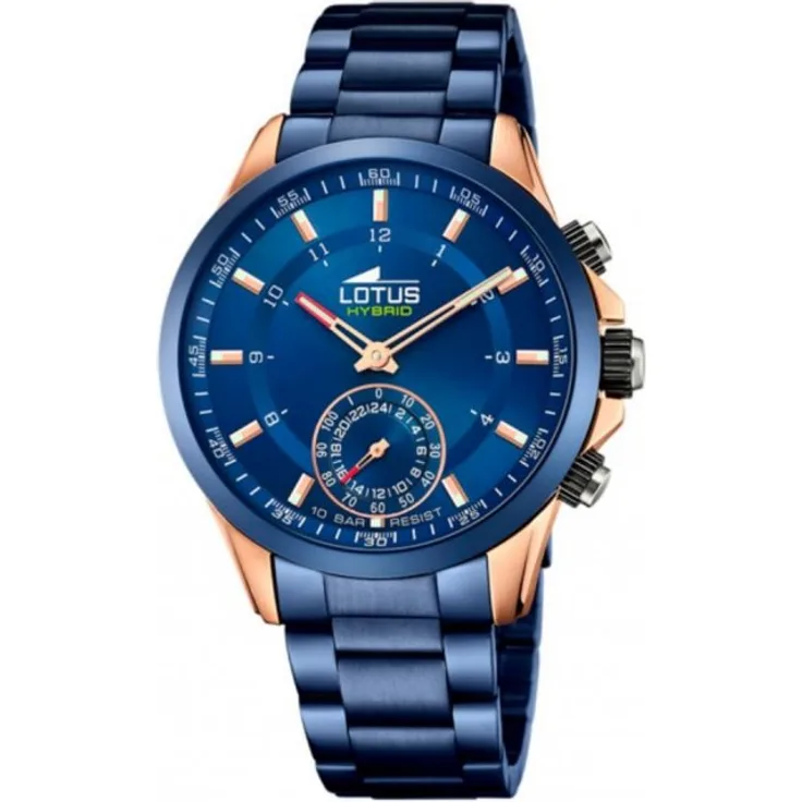 Lotus Hybrid 18809 Hybrid-Smartwatch Herren, 43mm, Edelstahlgehäuse, Edelstahlarmband, Blau