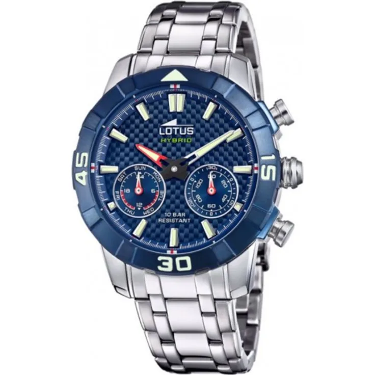 Lotus Hybrid 18810 Hybrid-Smartwatch Herren, 45mm, Edelstahlgehäuse, Edelstahlarmband, Blau
