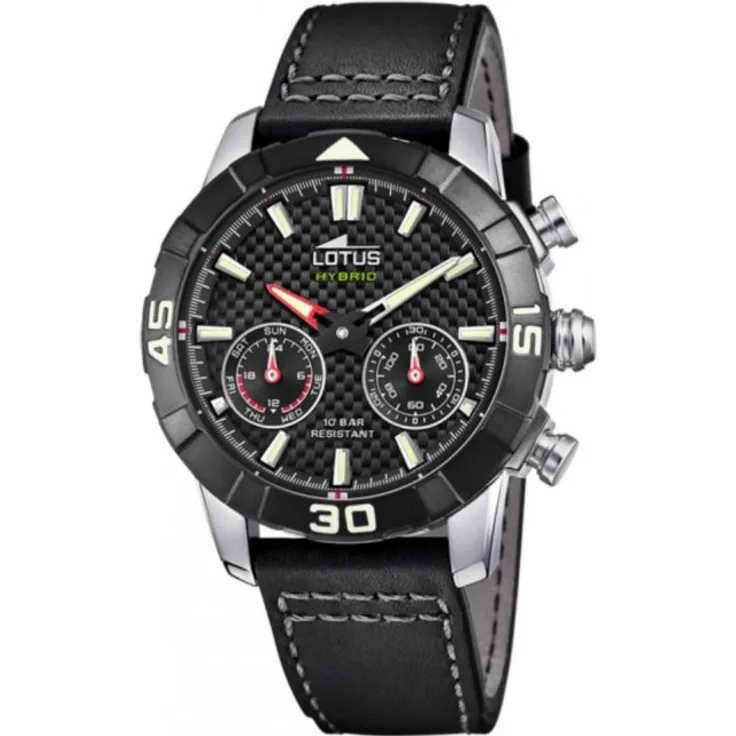 Lotus Hybrid 18811 Hybrid-Smartwatch Herren, 45mm, Edelstahlgehäuse, Lederarmband, Schwarz - Preisvergleich