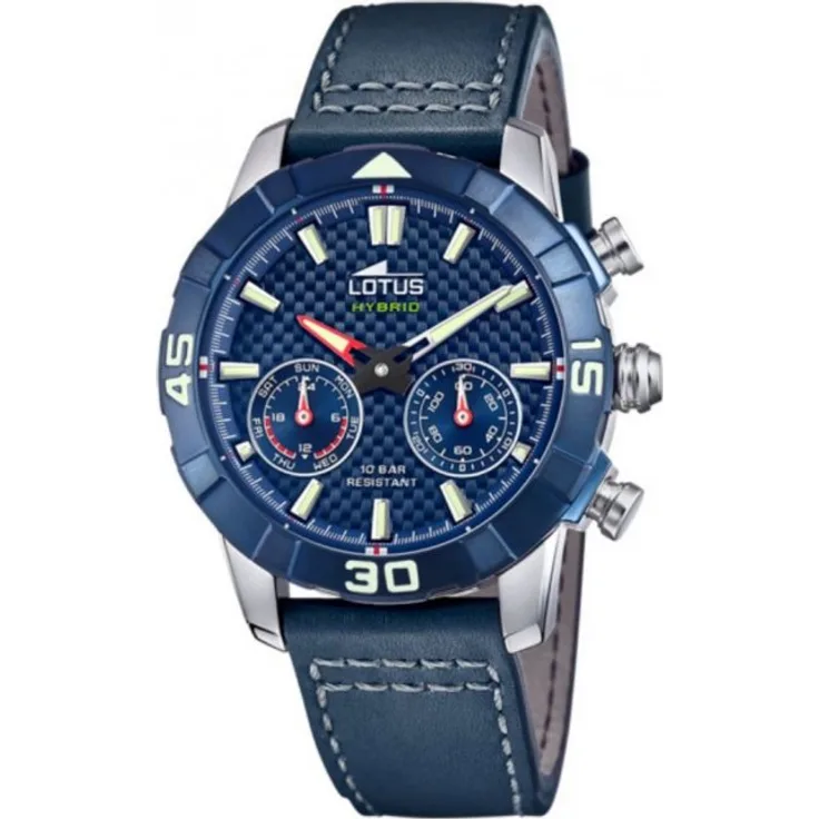 Lotus Hybrid 18811 Hybrid-Smartwatch Herren, 45mm, Edelstahlgehäuse, Lederarmband, Blau