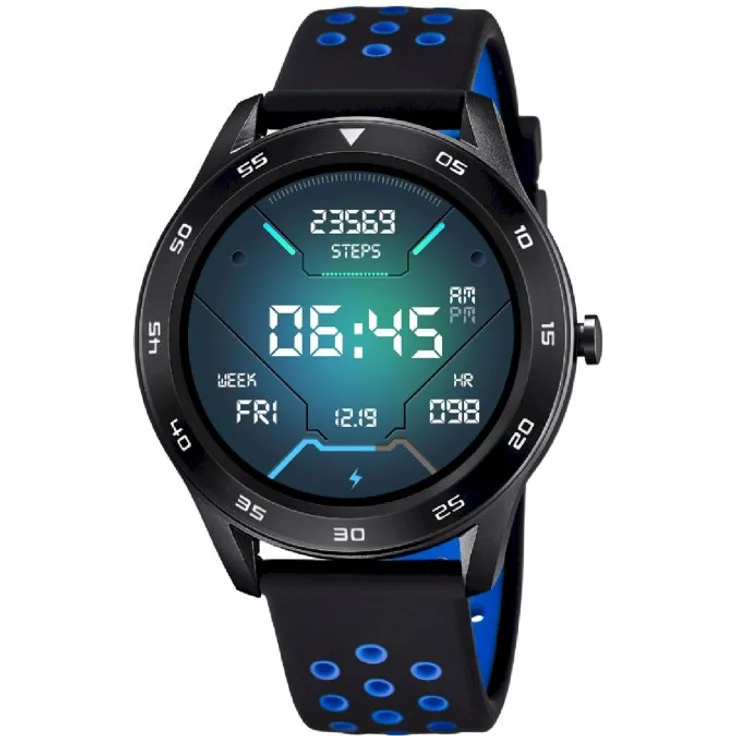 Lotus Smart-Watch 50013 Smartwatch Herren, 47,9mm, Edelstahlgehäuse, Kautschukarmband, Schwarz/Blau