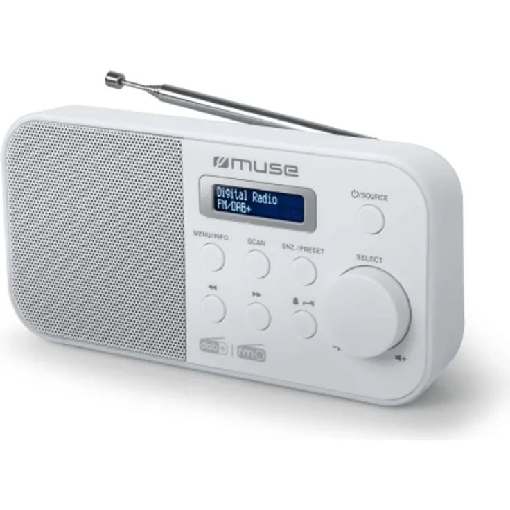 Muse M-109 DBW Tragbar DAB+ FM PLL 87 5 - 108 MHz 174.928 - 239.2 MHz Automatischer Suchlauf Automatische Speicherung LCD, weiß